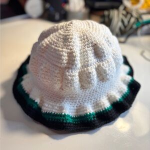 Handmade White and Green Crochet Kids Hat